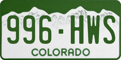 CO license plate 996HWS