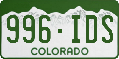 CO license plate 996IDS