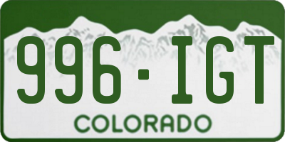 CO license plate 996IGT