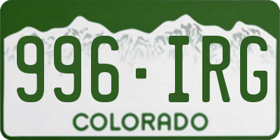 CO license plate 996IRG