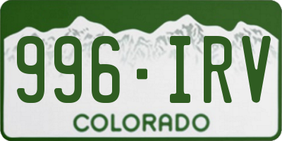 CO license plate 996IRV
