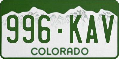CO license plate 996KAV