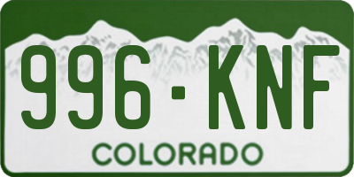 CO license plate 996KNF