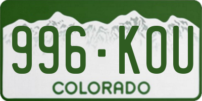 CO license plate 996KOU