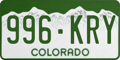 CO license plate 996KRY