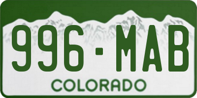 CO license plate 996MAB