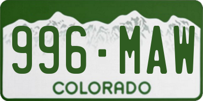 CO license plate 996MAW