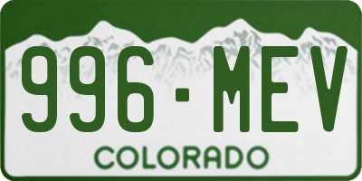 CO license plate 996MEV
