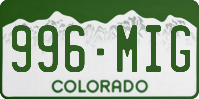 CO license plate 996MIG