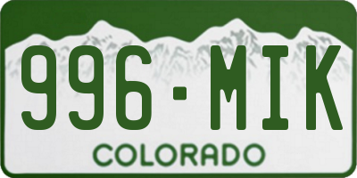 CO license plate 996MIK