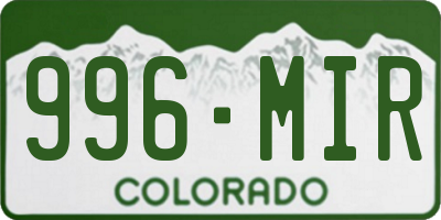 CO license plate 996MIR