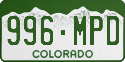 CO license plate 996MPD