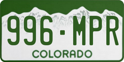 CO license plate 996MPR