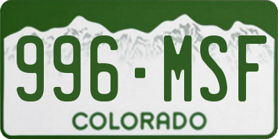 CO license plate 996MSF