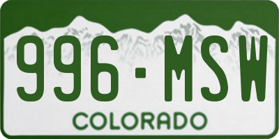 CO license plate 996MSW