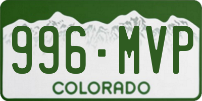 CO license plate 996MVP