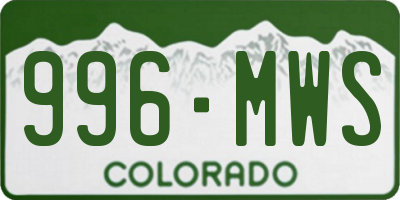 CO license plate 996MWS