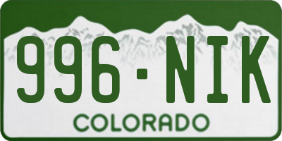CO license plate 996NIK