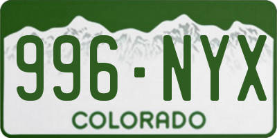 CO license plate 996NYX