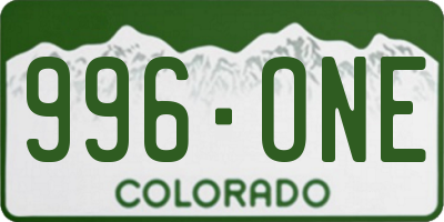 CO license plate 996ONE