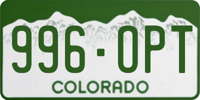 CO license plate 996OPT