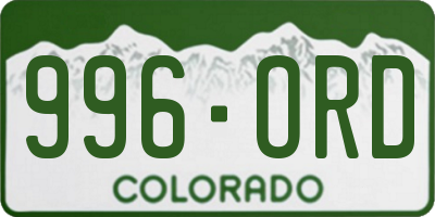 CO license plate 996ORD