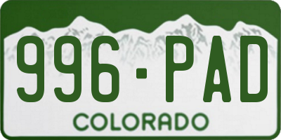 CO license plate 996PAD
