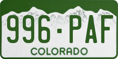CO license plate 996PAF