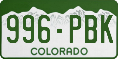 CO license plate 996PBK