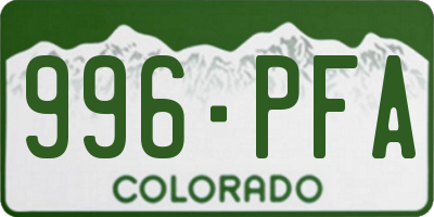 CO license plate 996PFA