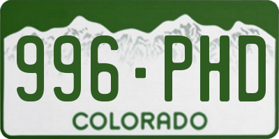 CO license plate 996PHD