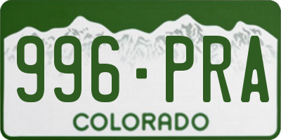 CO license plate 996PRA