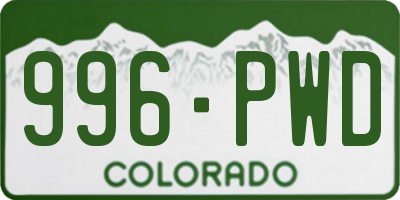 CO license plate 996PWD