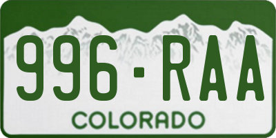 CO license plate 996RAA