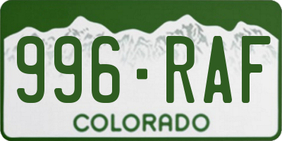CO license plate 996RAF