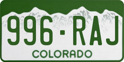 CO license plate 996RAJ