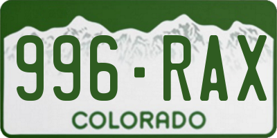 CO license plate 996RAX