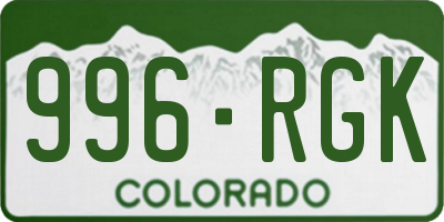 CO license plate 996RGK