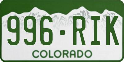 CO license plate 996RIK