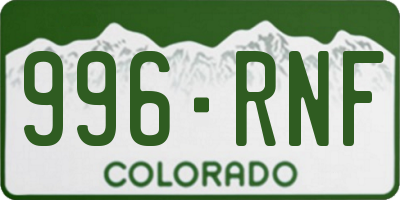 CO license plate 996RNF