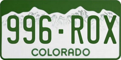 CO license plate 996ROX