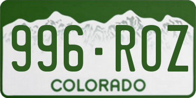 CO license plate 996ROZ