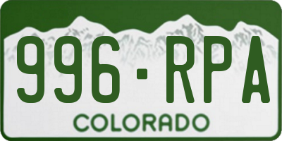 CO license plate 996RPA