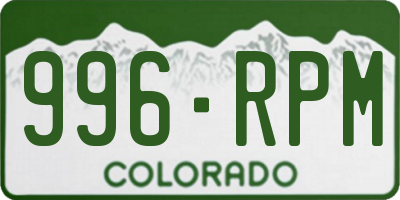 CO license plate 996RPM