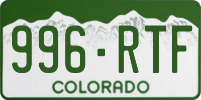 CO license plate 996RTF