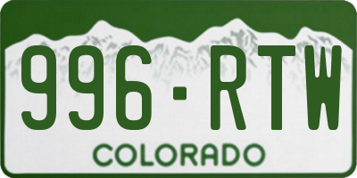 CO license plate 996RTW