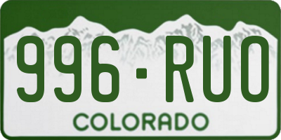 CO license plate 996RUO