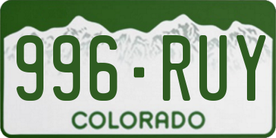 CO license plate 996RUY