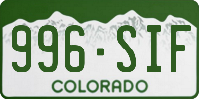 CO license plate 996SIF