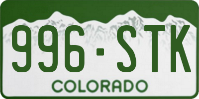 CO license plate 996STK